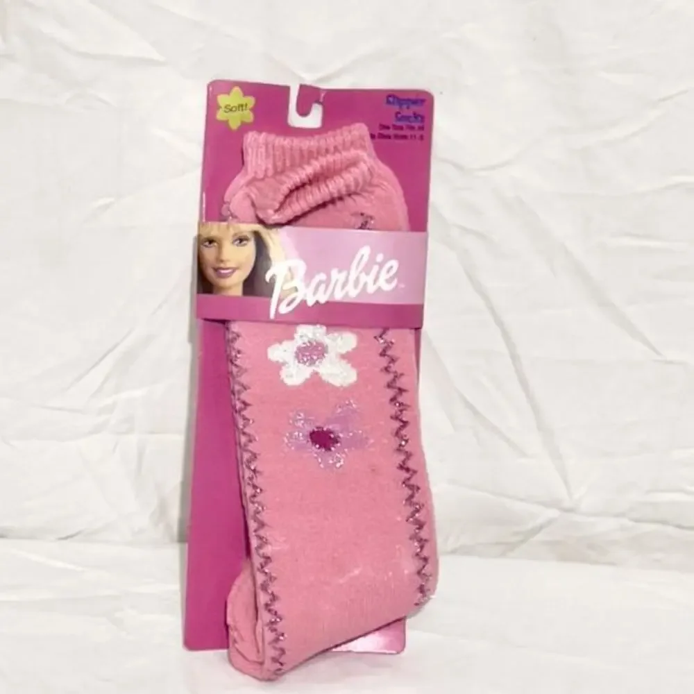 Vintage Barbie Slipper Socks One Size Fits All Kid Size 11-3 Soft Pink New 2000